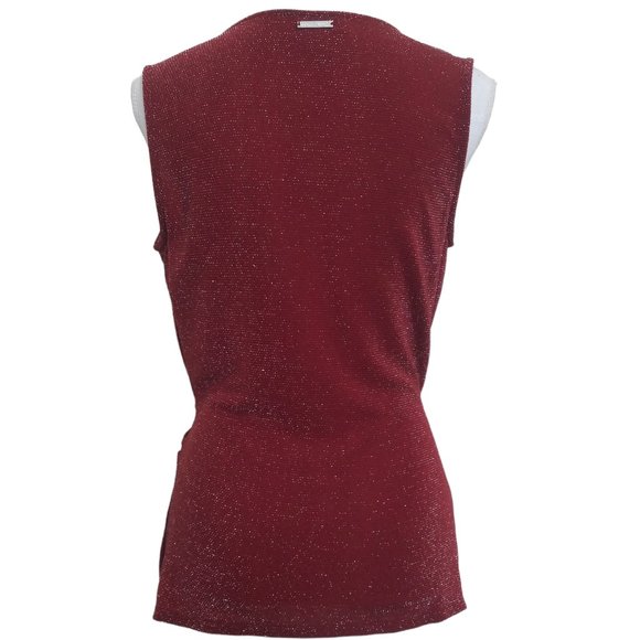 Michael Kors Burgundy Red Metallic Wrap Top Size Large Sleeveless Knit - Picture 3 of 4